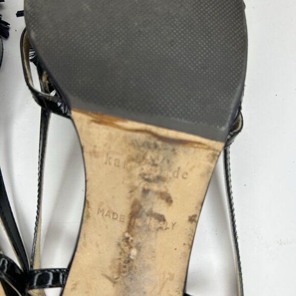 Kate Spade Kitten Heel Slingback Sandals Black Patent Flower Burst Womens Sz 10 - Picture 8 of 11